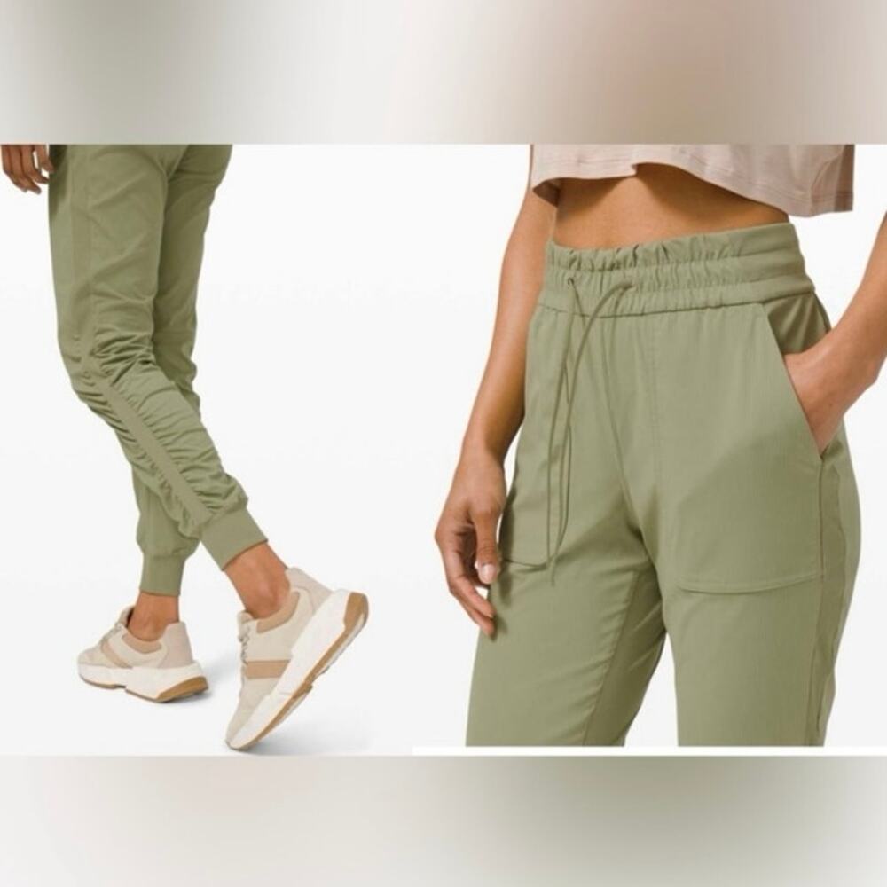 Lululemon Size 4 Olive Ruched Beyond the Studio Joggers, Yoga Athletic